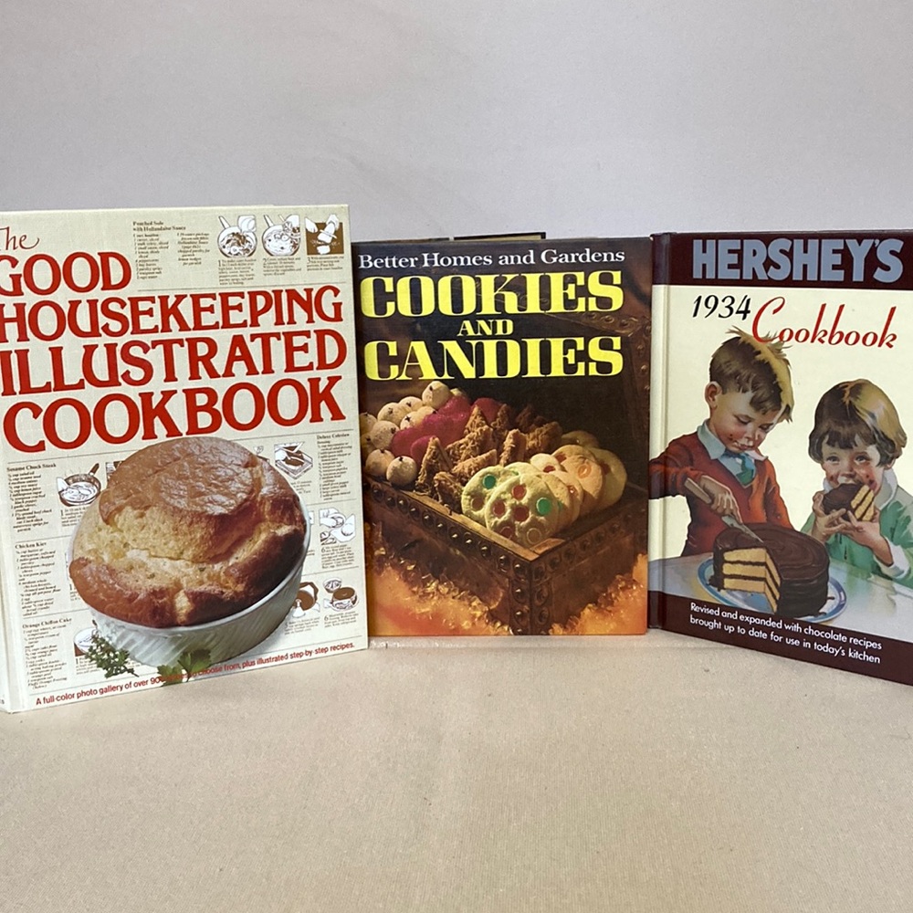 Good Housekeeping,Better Homes and Gardens,and Hersheys cookbooks.